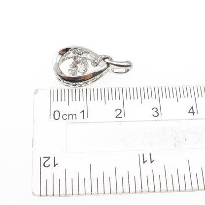 925 Sterling Silver Real Round-Cut White Topaz Teardrop Mini Charm Pendant
