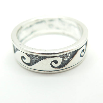 925 Sterling Silver Vintage Water Pattern Band Ring Size 5