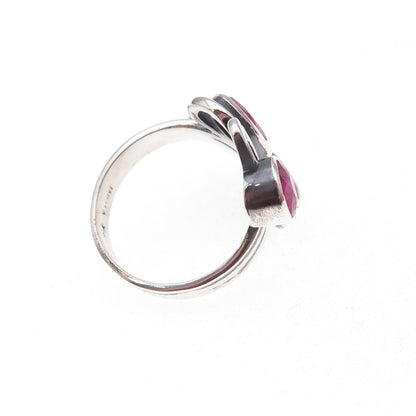 925 Sterling Silver Vintage Real Ruby Modernist Oxidized Ring Size 9
