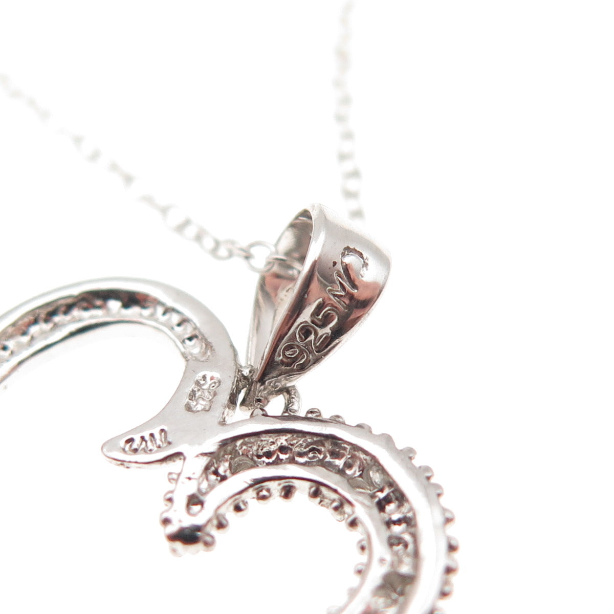 Charles Winston 925 Sterling Silver Real Diamond Heart Cable Chain Necklace 18"