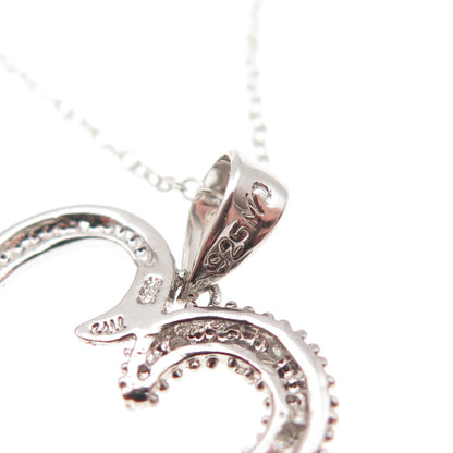 Charles Winston 925 Sterling Silver Real Diamond Heart Cable Chain Necklace 18"