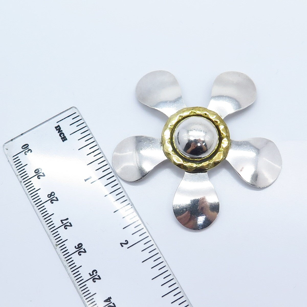 925 Sterling Silver 2-Tone Vintage Mexico Floral Pin Brooch