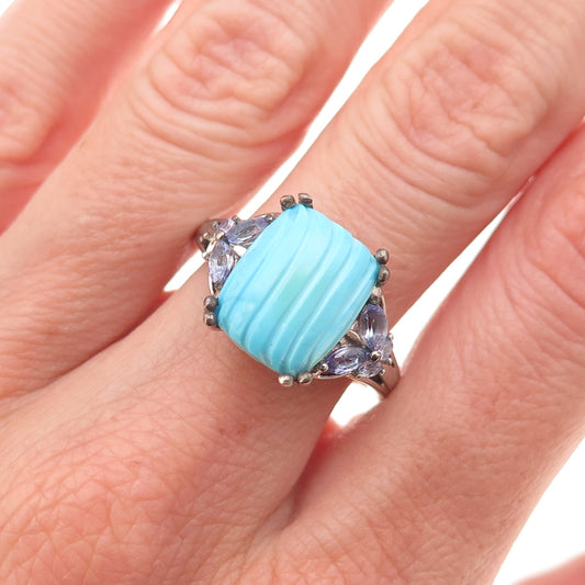 D'Joy 925 Sterling Silver Real Turquoise & Tanzanite Ring Size 8
