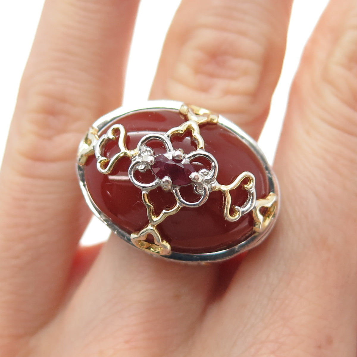 MICHAEL VALITUTTI Gems En Vogue Sterling 2-Tone Carnelian & Ruby Ring Size 5.25