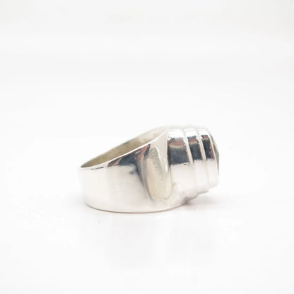 925 Sterling Silver Vintage Peridot-Tone C Z Wide Domed Ring Size 6 3/4