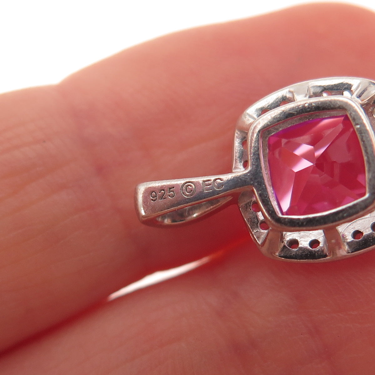 925 Sterling Silver Real White Topaz & Lab-Created Pink Sapphire Charm Pendant
