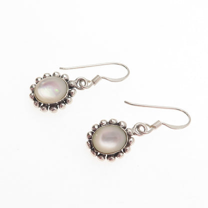 925 Sterling Silver Vintage Real MOP Beaded Dangle Earrings