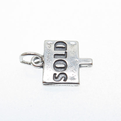 SUNDANCER 925 Sterling Silver Vintage Sold Sign Minimalist Charm Pendant
