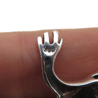 925 Sterling Silver Vintage Frog For Good Luck Oxidized Pin Brooch