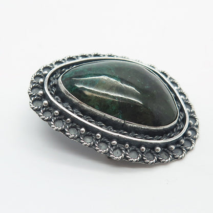 925 Sterling Silver Vintage Real Chrysocolla Gemstone Pin Brooch / Pendant