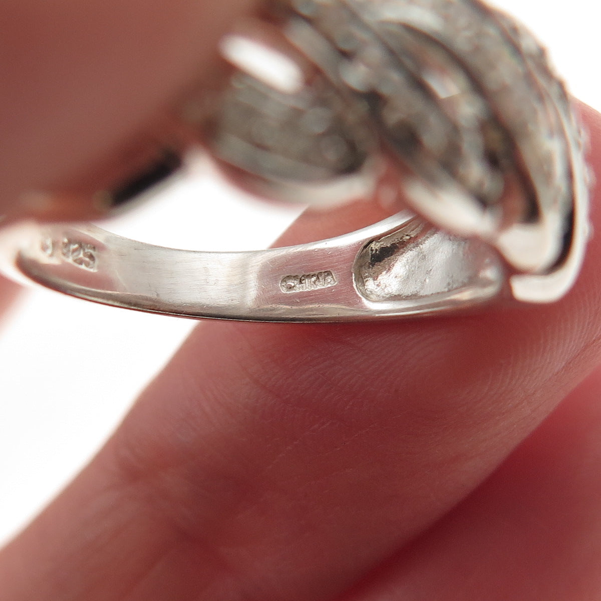 Michelle Albala 925 Sterling Silver Real Cognac & White Diamond Ring Size 6.25