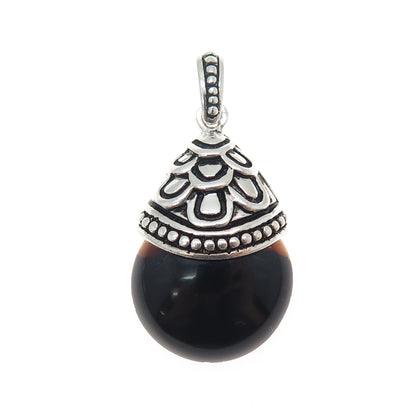 CHARLES WINSTON Sterling Silver Vintage Real Black Onyx Oxidized Charm Pendant