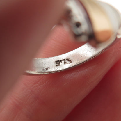 925 Sterling Silver 14K Gold Vintage Round-Cut C Z Modernist Ring Size 6