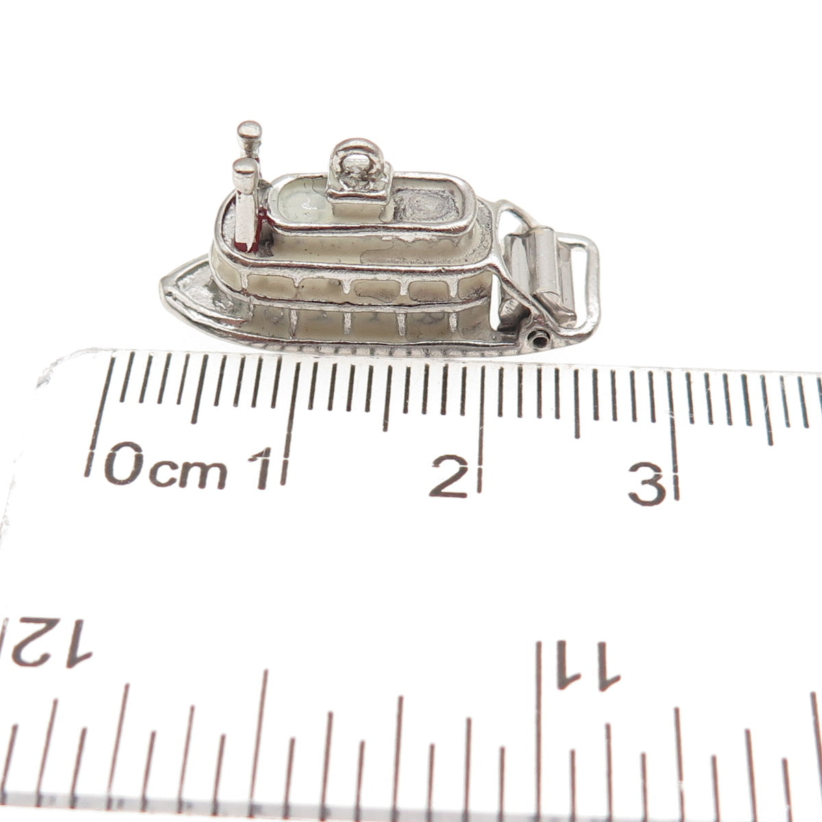 925 Sterling Silver Antique Art Deco Enamel Steamboat 3D Mini Charm Pendant