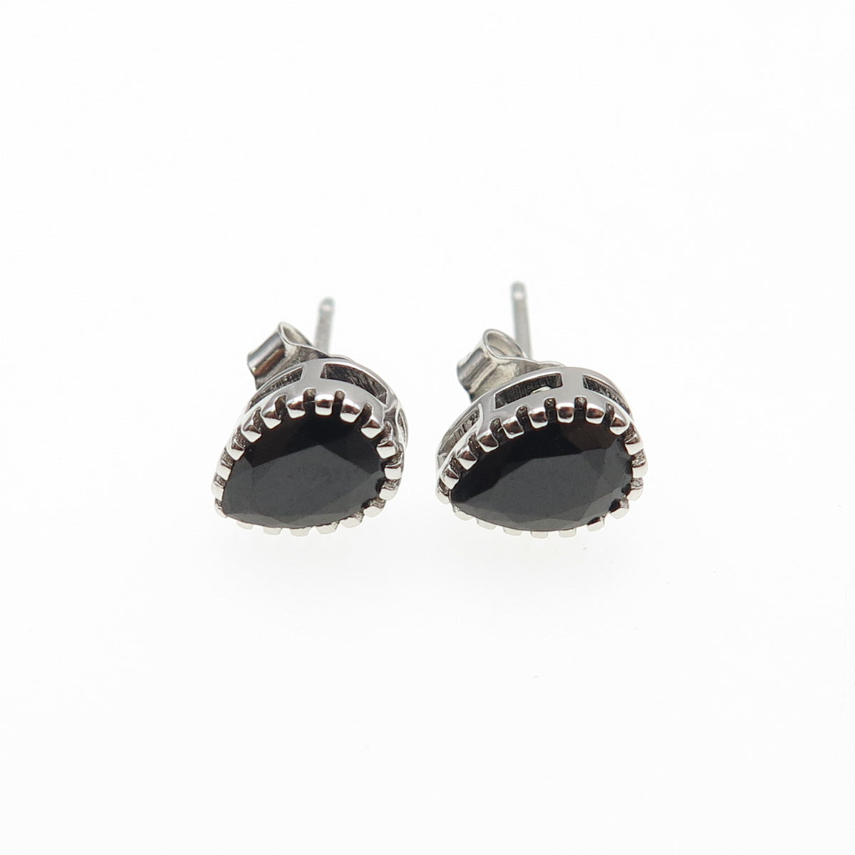 925 Sterling Silver Pear-Cut Black C Z Stud Earrings