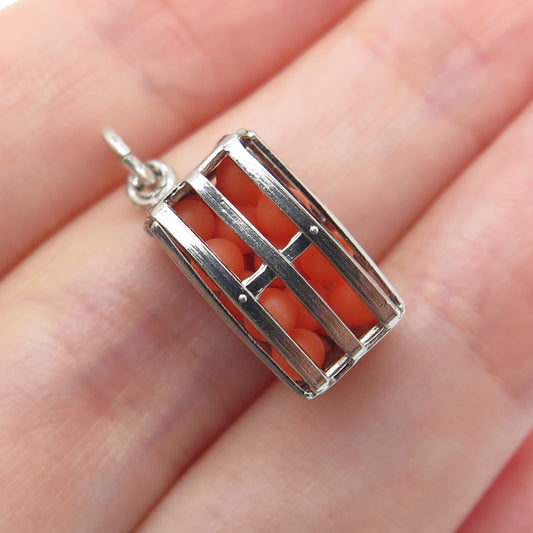 925 Sterling Silver Vintage Crate of Oranges Minimalist 3D Charm Pendant