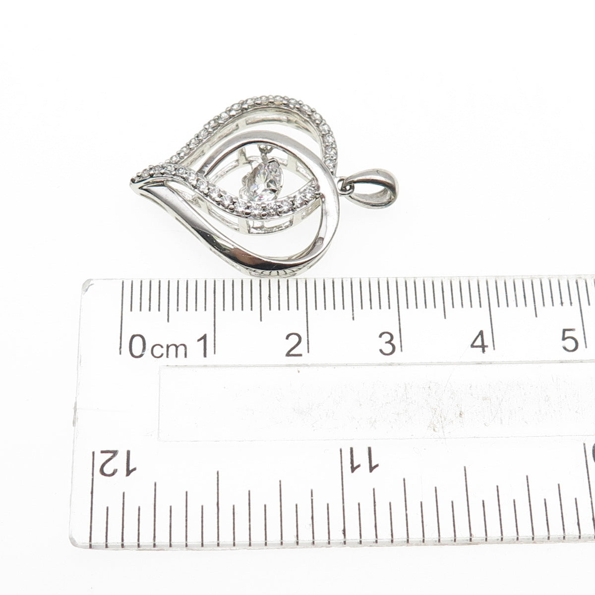 JH YOUNG 925 Sterling Silver Round-Cut C Z Heart Charm Pendant