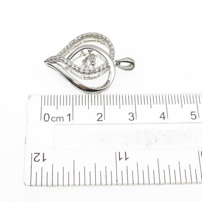 JH YOUNG 925 Sterling Silver Round-Cut C Z Heart Charm Pendant
