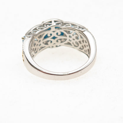 Chuck Clemency 925 Sterling 2-Tone Real Turquoise & Blue Topaz Ring Size 8.25