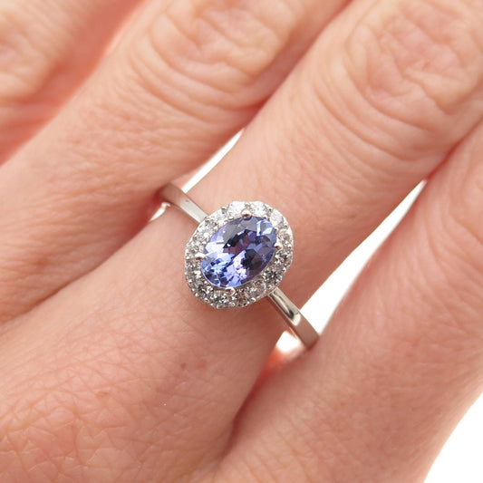 D'Joy 925 Sterling Silver Real Tanzanite & White Topaz Ring Size 8