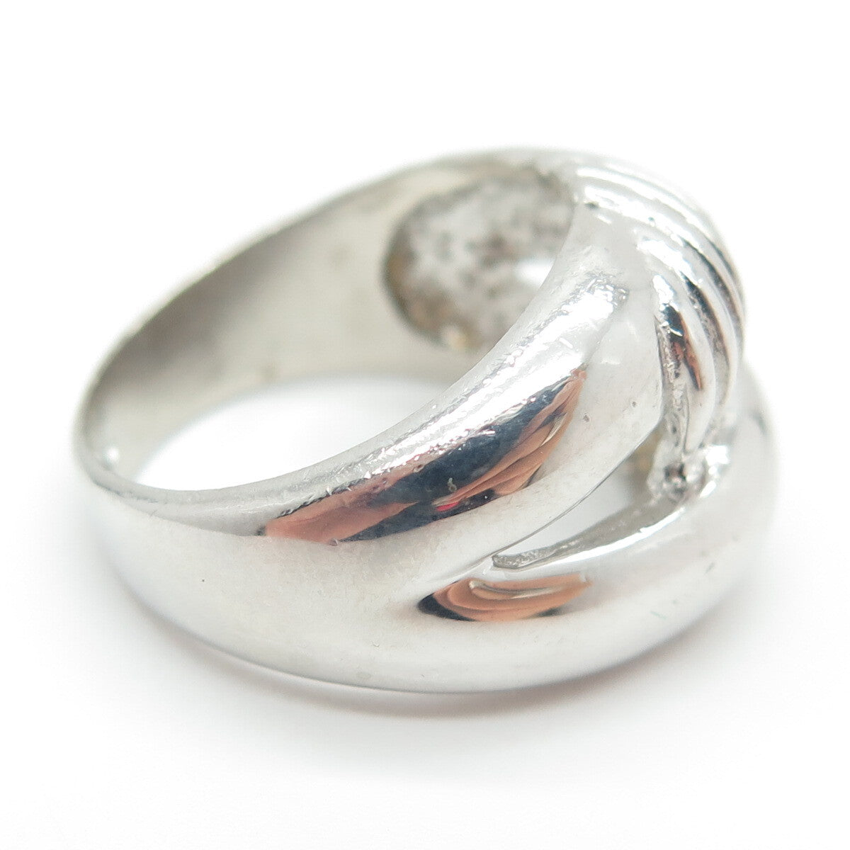 925 Sterling Silver Vintage Ribbed Interlocked Ring Size 8.25