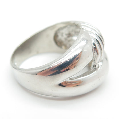 925 Sterling Silver Vintage Ribbed Interlocked Ring Size 8.25
