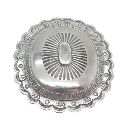 Old Pawn 925 Sterling Silver Vintage Southwestern Concho Oxidized Tribal Brooch