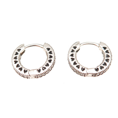Pandora 925 Sterling Silver Round-Cut C Z Hearts In & Out Hoop Earrings