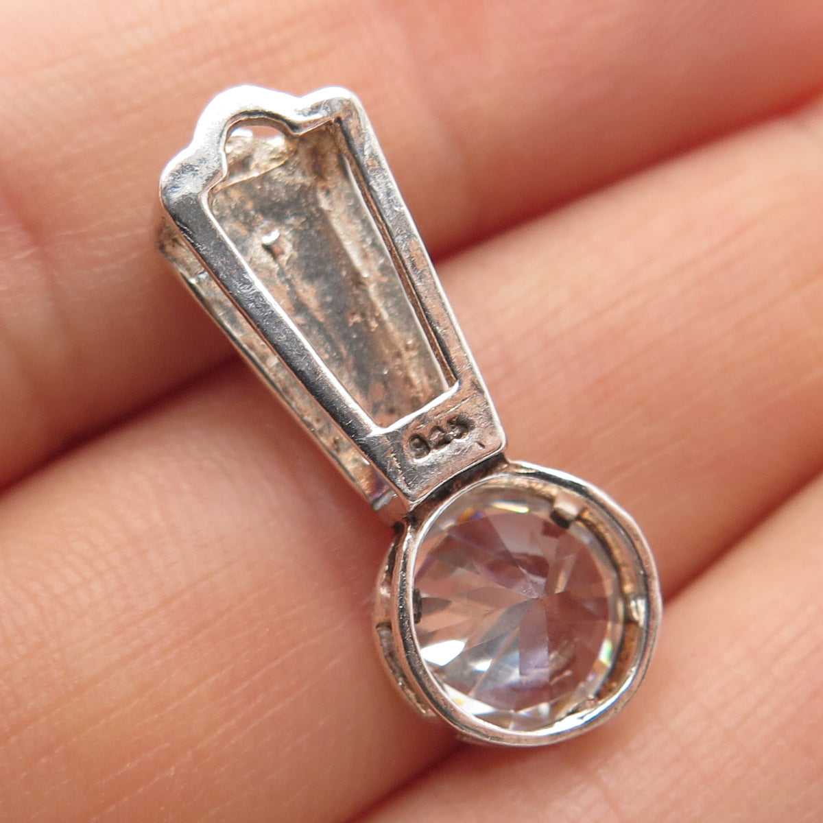 925 Sterling Silver Vintage Round-Cut C Z Modernist Slide Pendant