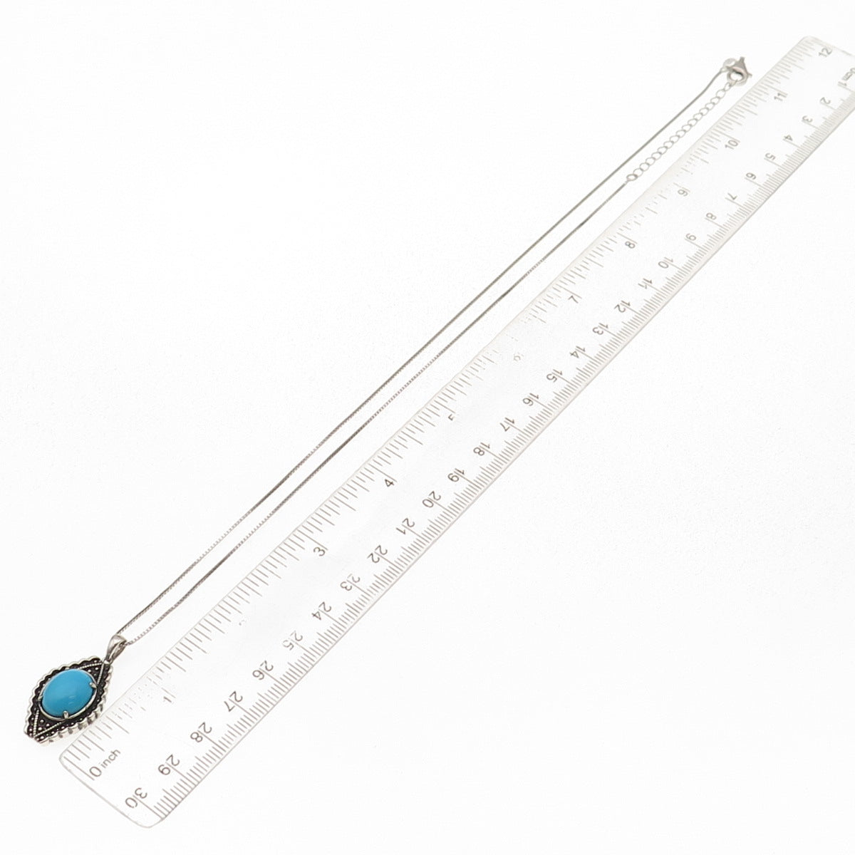 925 Sterling Silver Real Sleeping Beauty Turquoise Box Chain Necklace 18-20"