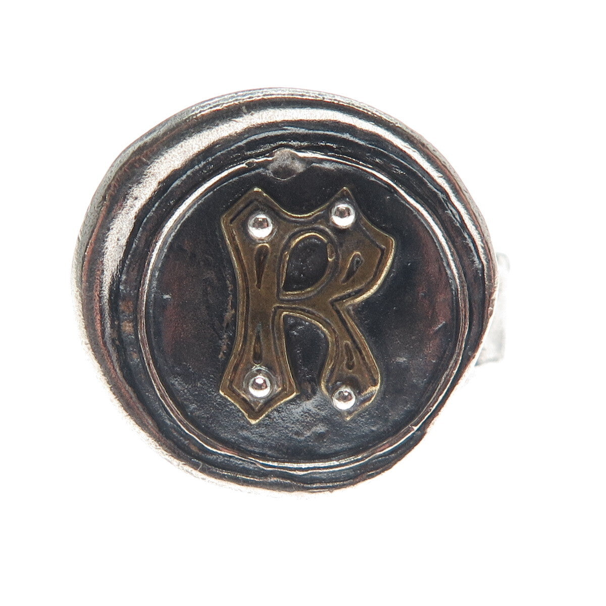 WAXING POETIC Sterling Silver 2-Tone Vintage Letter "R" Hammered Ring Size 8.25