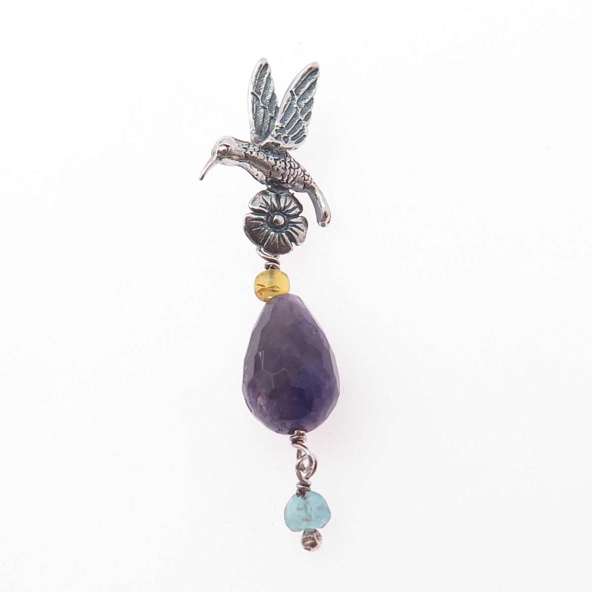Le Papillon 925 Sterling Vintage Amethyst Citrine Aquamarine Hummingbird Pendant
