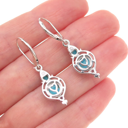 Chuck Clemency 925 Sterling Silver Real Turquoise & Tanzanite Dangle Earrings