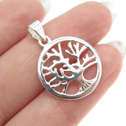 925 Sterling Silver Vintage Tree of Life Round Charm Pendant