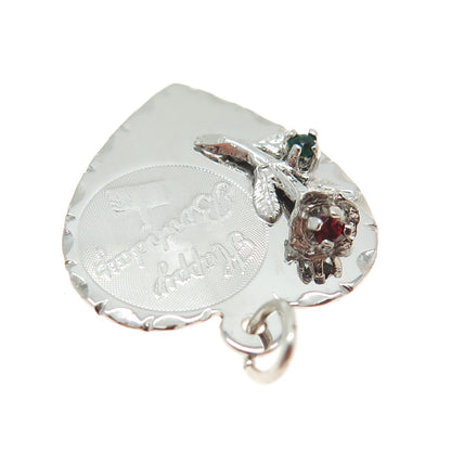 TOWN & COUNTRY Sterling Silver Vintage Rhinestone Happy Birthday Heart Pendant