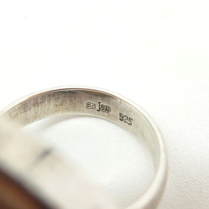 SAJEN 925 Sterling Silver Vintage Tiger Eye Citrine Chinese Coin Ring Size 8.25