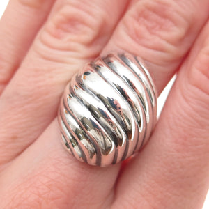 925 Sterling Silver Vintage Mexico Modernist Ribbed Oxidized Dome Ring Size 7.5
