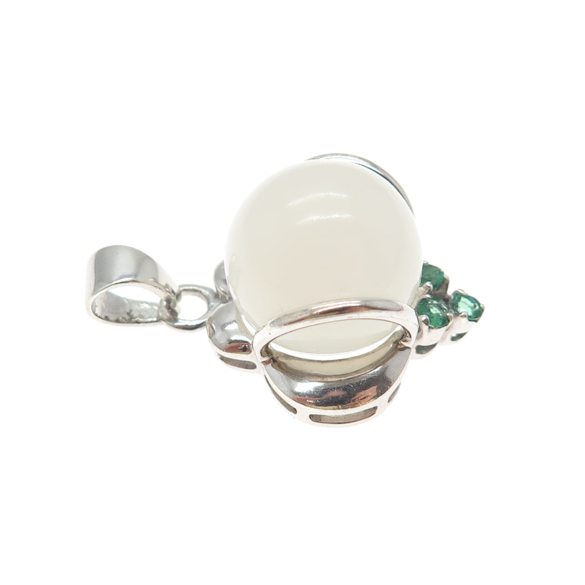 RT ROYAL TOUCH 925 Sterling Silver Vintage Real Chalcedony Emerald Charm Pendant