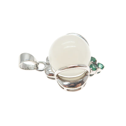 RT ROYAL TOUCH 925 Sterling Silver Vintage Real Chalcedony Emerald Charm Pendant