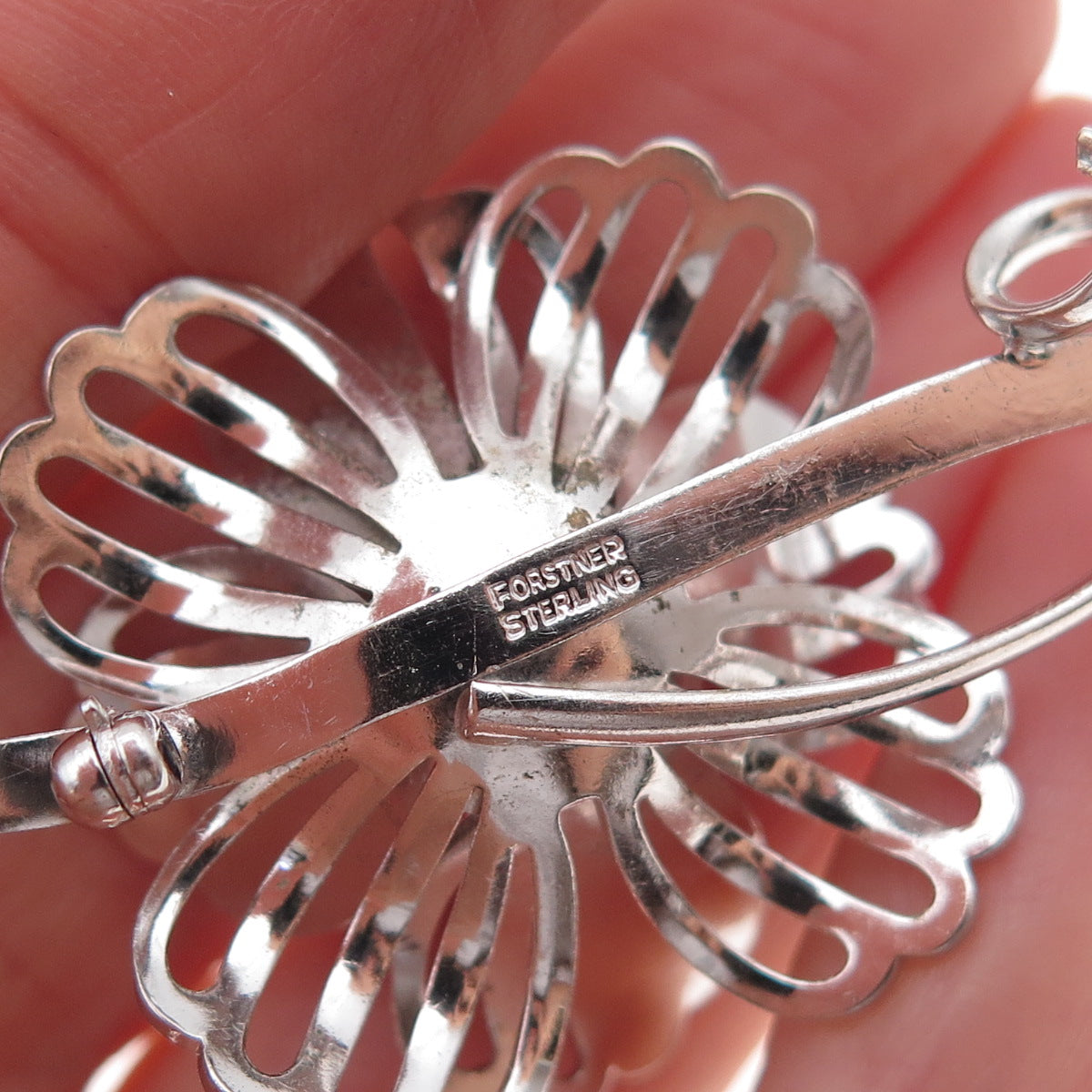 Forstner 925 Sterling Silver Antique Art Deco Flower Pin Brooch