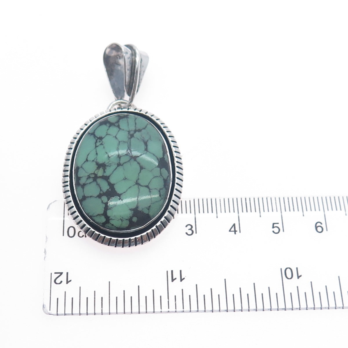 GILBERT DAMON NAVAJO Old Pawn Sterling Silver Vintage Peacock Turquoise Pendant