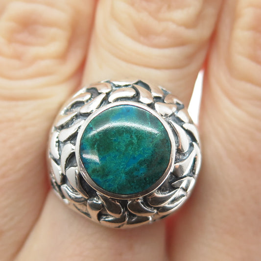 950 Silver Vintage Real Azurite Modernist Ornate Oxidized Ring Size 8.75