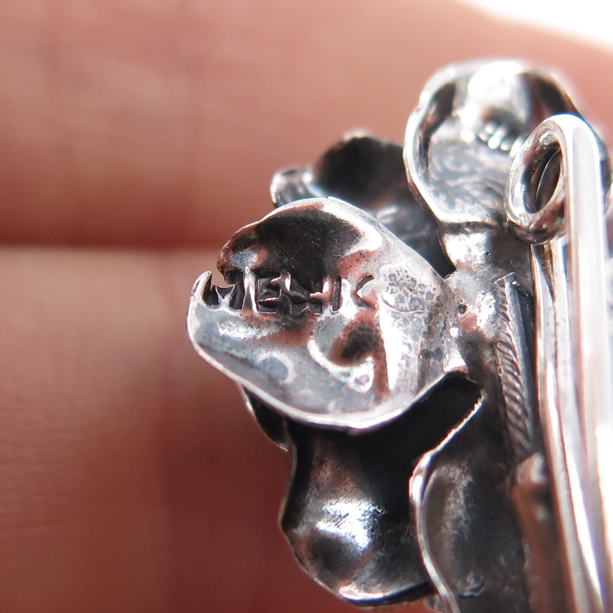 925 Sterling Silver Vintage Mexico Rose Flower Oxidized Pin Brooch