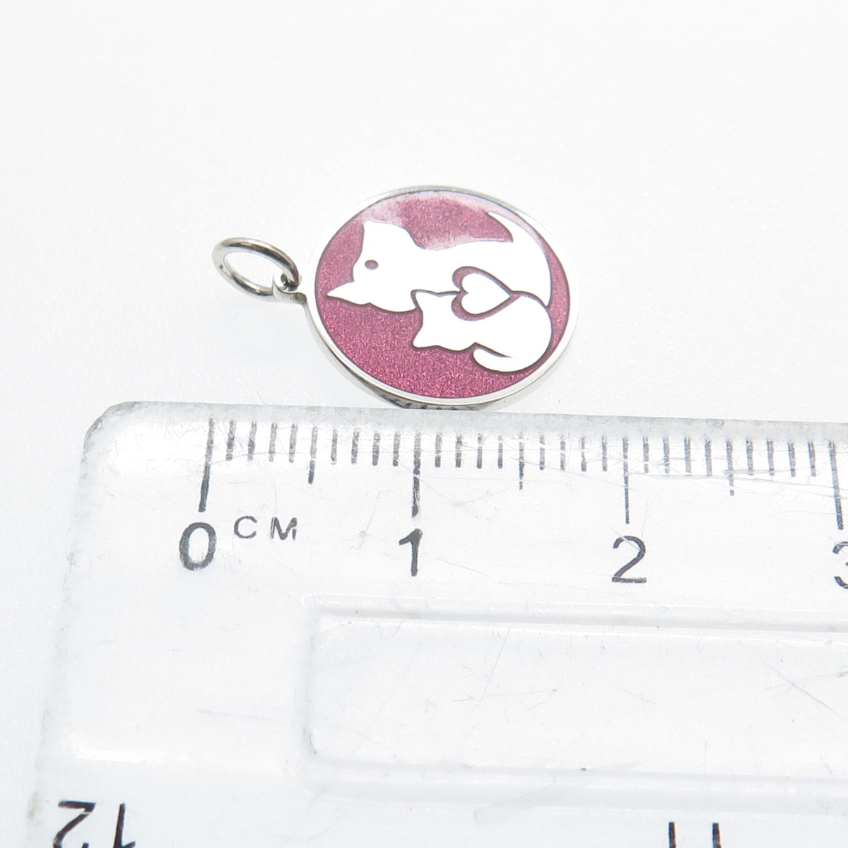925 Sterling Silver Purple Enamel Cat & Dog Friendship Minimalist Charm Pendant