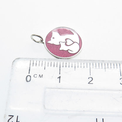 925 Sterling Silver Purple Enamel Cat & Dog Friendship Minimalist Charm Pendant