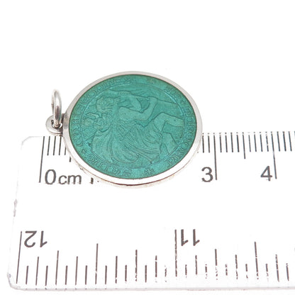 Charles Thomae Sterling Silver Antique Art Deco Enamel St. Christopher Pendant