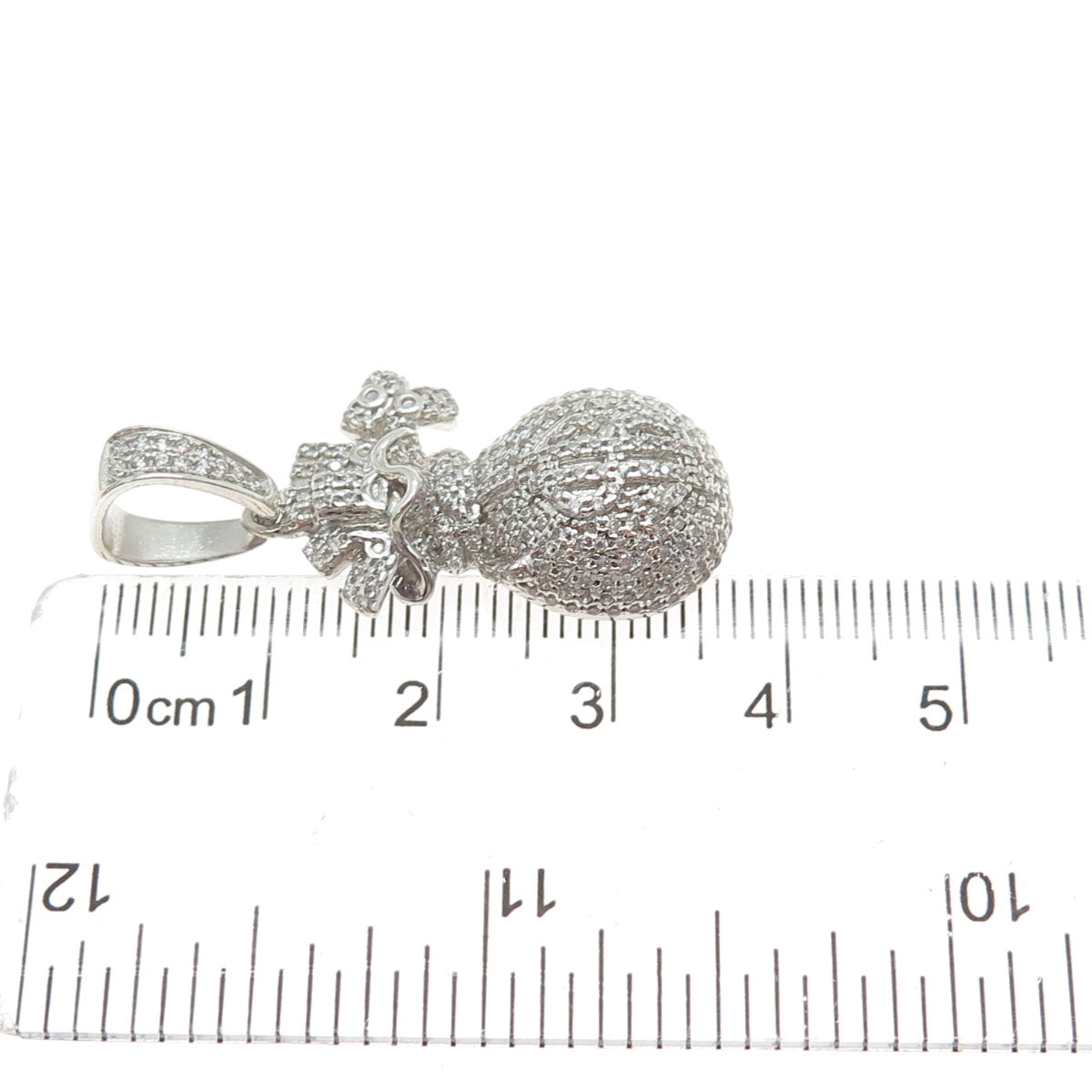 925 Sterling Silver Round-Cut C Z Dollar Sign Money Bag Charm Pendant