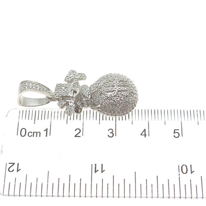 925 Sterling Silver Round-Cut C Z Dollar Sign Money Bag Charm Pendant