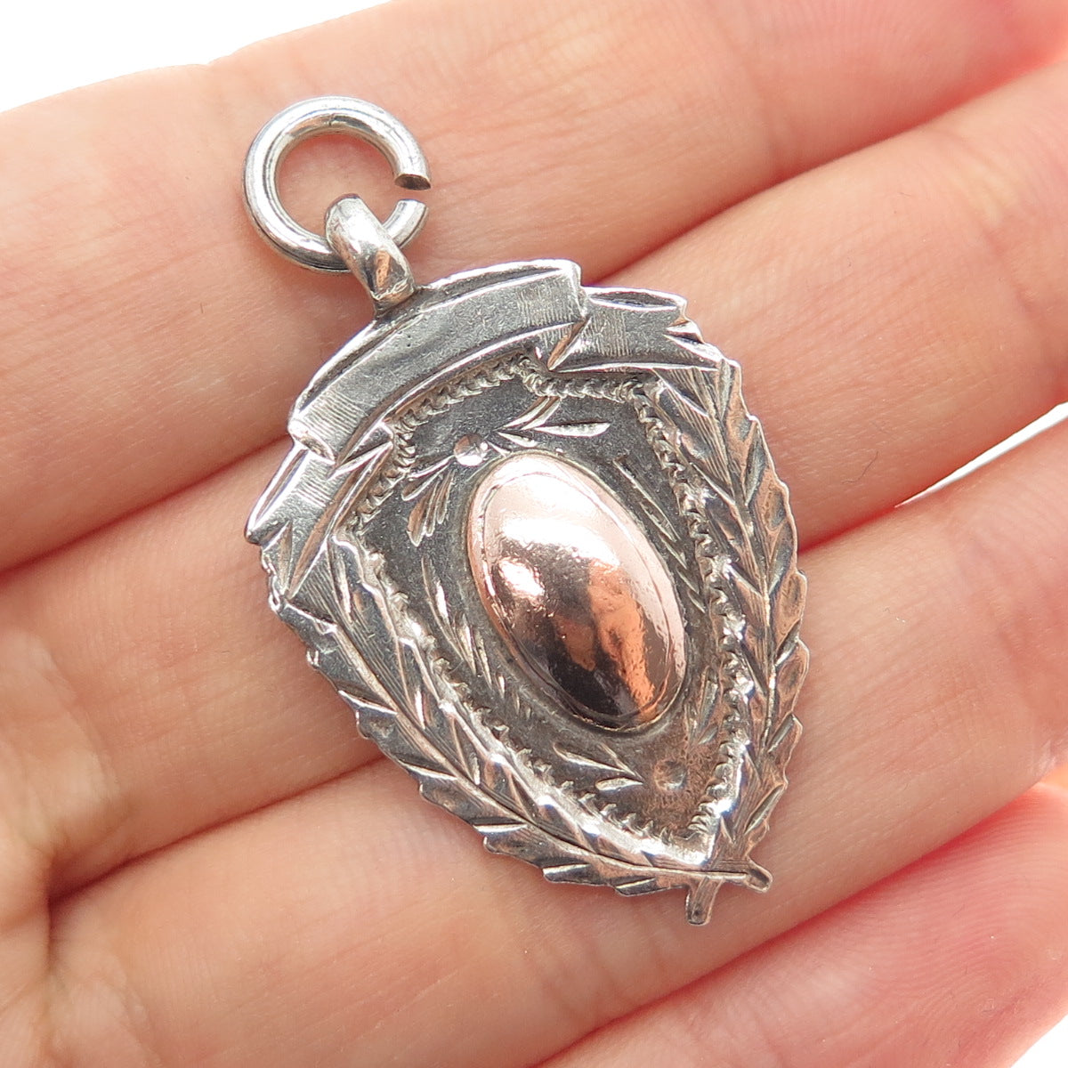 Fred H. Adams & Co. Sterling Silver 2-Tone Antique 1919 Birmingham Fob Pendant