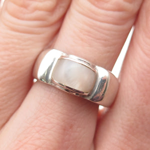 925 Sterling Silver Vintage Real MOP Modernist Oxidized Ring Size 7.25
